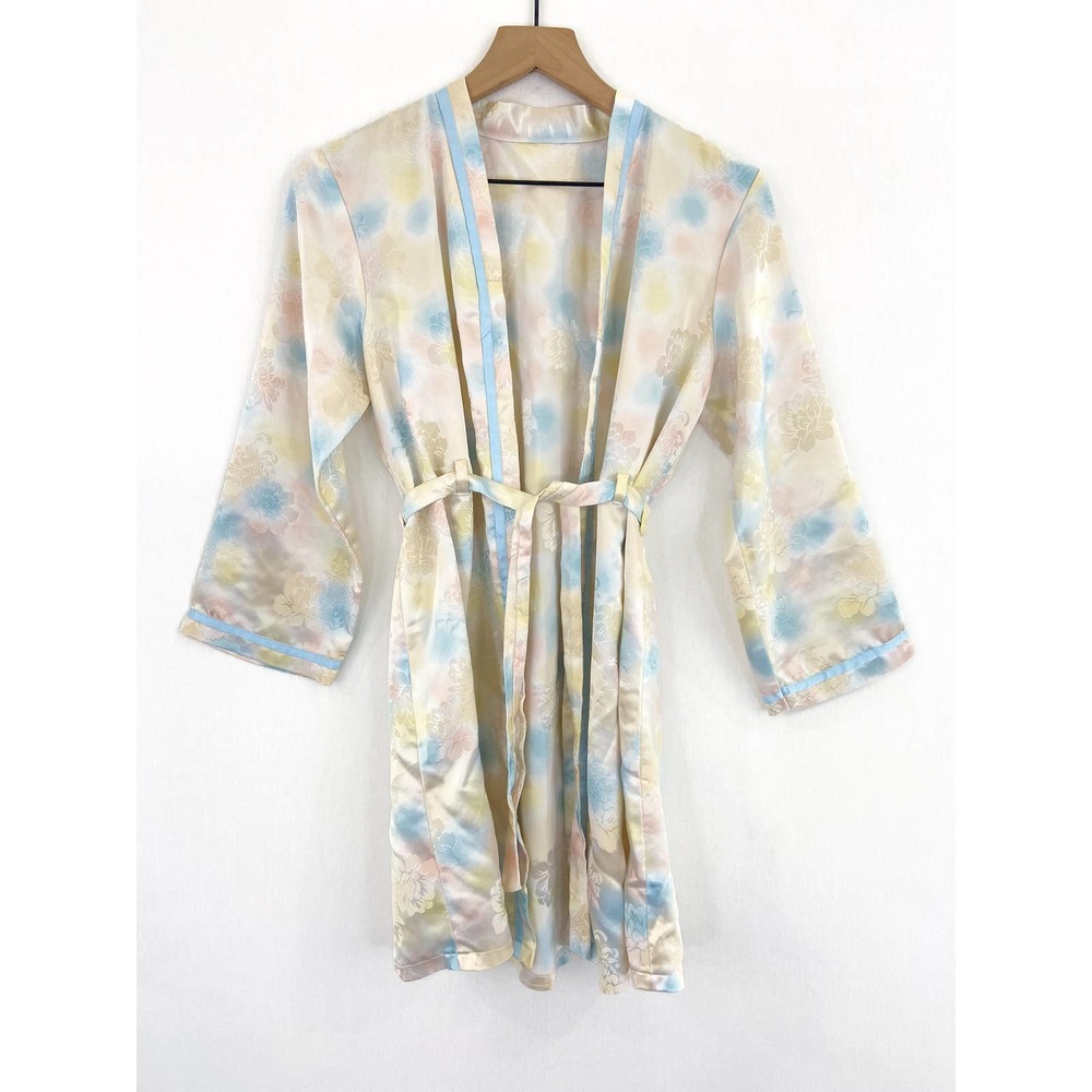 Vintage Women's Multicolor Pastel Gown Belted Mini Robe Small Bridesmaid